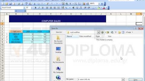 Save the active workbook as mybook1 in a new folder that you will create using myExcelFiles as...