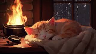 Relaxing with Purring Cat and Warm Fireplace  Sleep Instantly within 5 minutes in Cozy Room