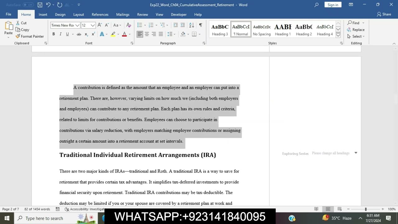 Exp22_Word_Ch04_CumulativeAssessment_Retirement | Word_Ch04_CumulativeAssessment_Retirement