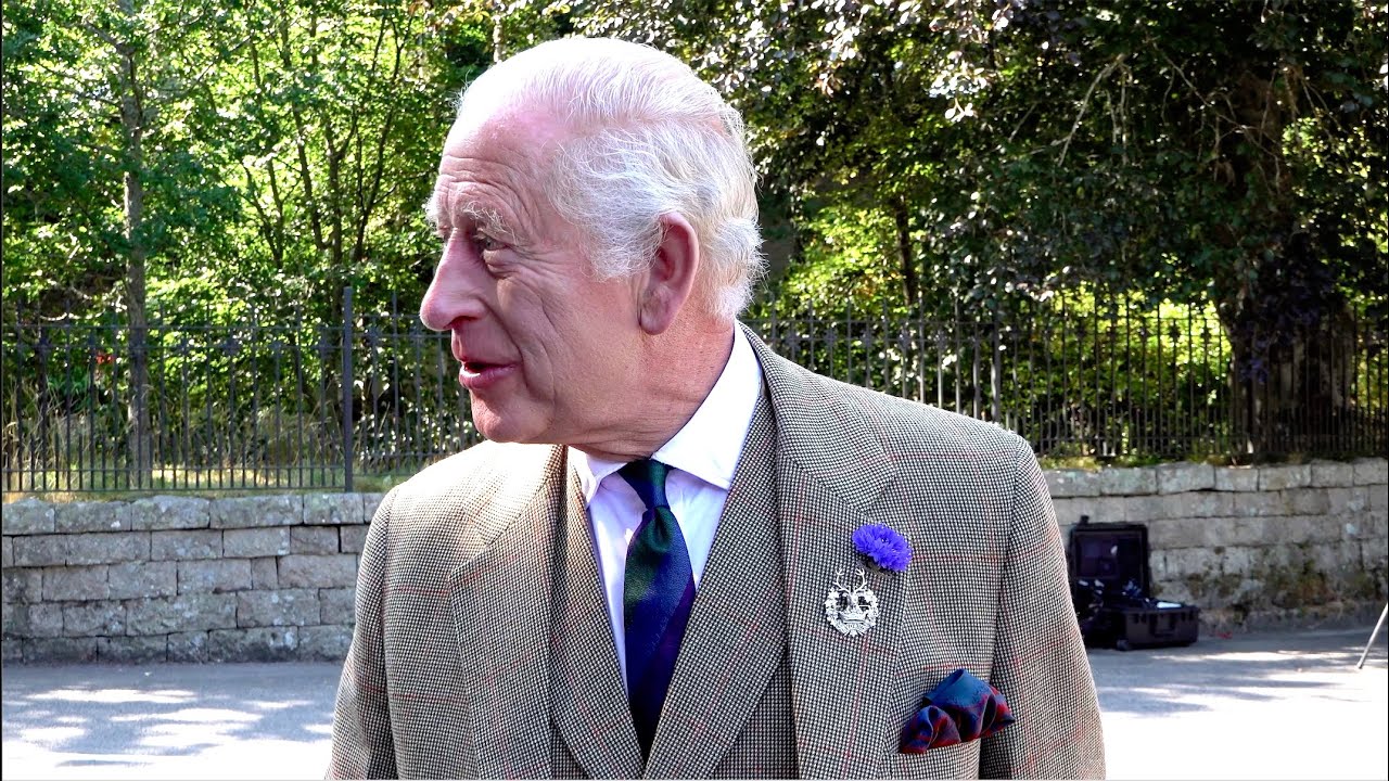 King Charles III welcomed to Balmoral Castle in Scotland by Royal Guard and Pipes & Drums Aug 2025