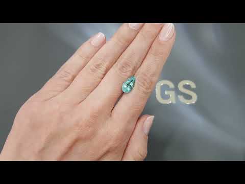 Bluish-green Paraiba tourmaline in pear-cut 3.45 ct from Mozambique Video  № 1