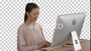 Blonde woman using computer and having an idea smiling | Stock Footage - Videohive