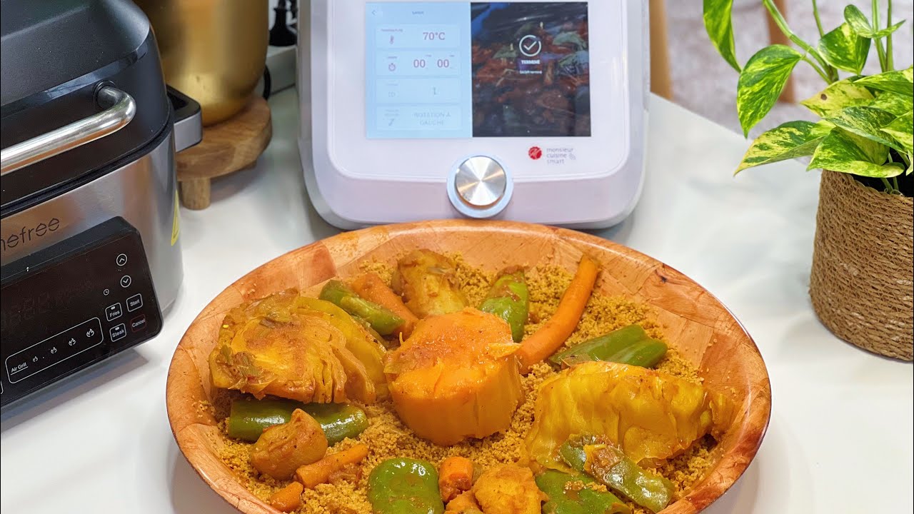 عملتلكم كسكسي بالخضرة بلاش لحم في موسيو كويزين monsieur cuisine