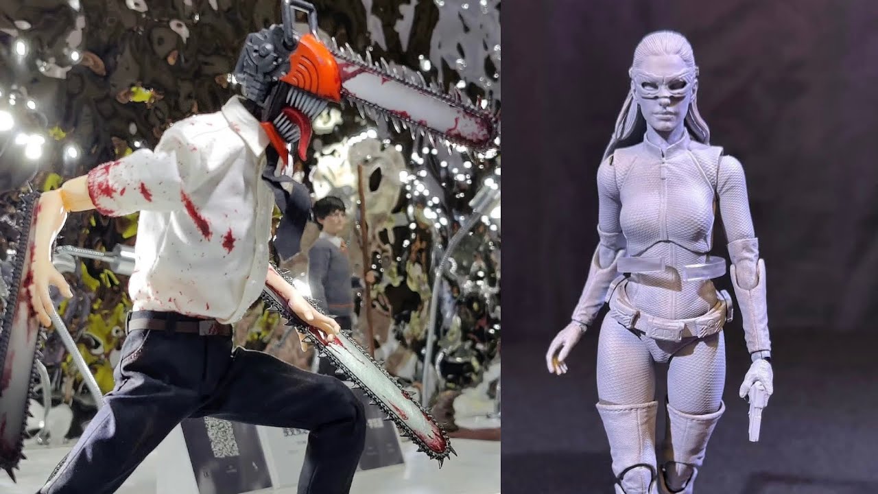 New Chainsaw Man & Catwoman action figures on display by Inart