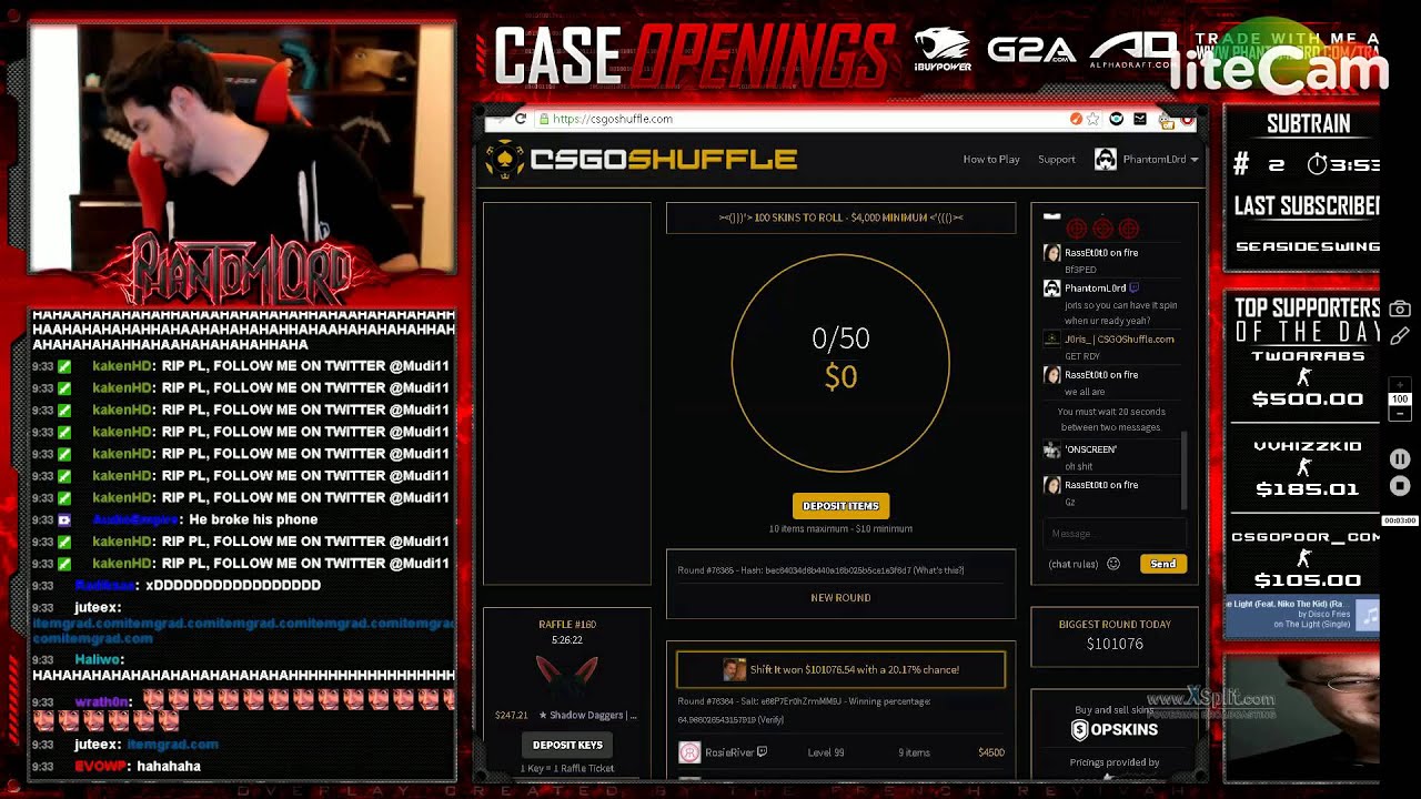 101k Biggest Win In Cs Go History Phantoml0rd Reaction Csgoshuffle Youtube