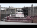 Ohio River Towboat and Barges exiting Meldahl Lock and Dam