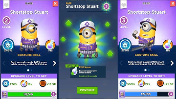 Minion rush Shortstop Stuart level up costume gameplay