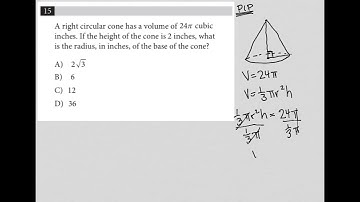 A right circular cone has a volume of 24pi cubic inches.  If the height of the cone is 2 inches....