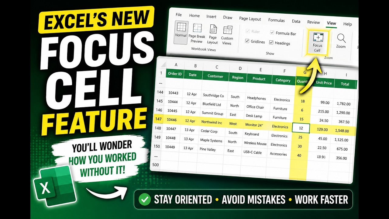 Excel's NEW Focus Cell Feature, You'll Wonder How You Worked Without It