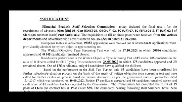 Clerk Final Result Declared By HPSSC Hamirpur Post code 839 @Mr.BalakRamOfficialYTChannel Himachal Pradesh