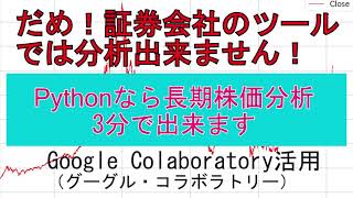 証券会社のツールでは長期間の株価分析は出来ません。Pythonで簡単株価分析。Google Colaboratory活用方法解説。