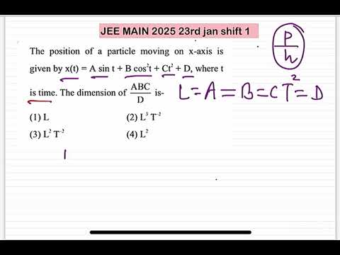 JEE MAIN 2025(23jan shift 1)The position of a particle moving on x-axis is givenbyx(t)=Asint+Bcos2t+ 14 JEE MAIN 2025(23jan shift 1)The position of a particle moving on x-axis is givenbyx(t)=Asint+Bcos2t+
