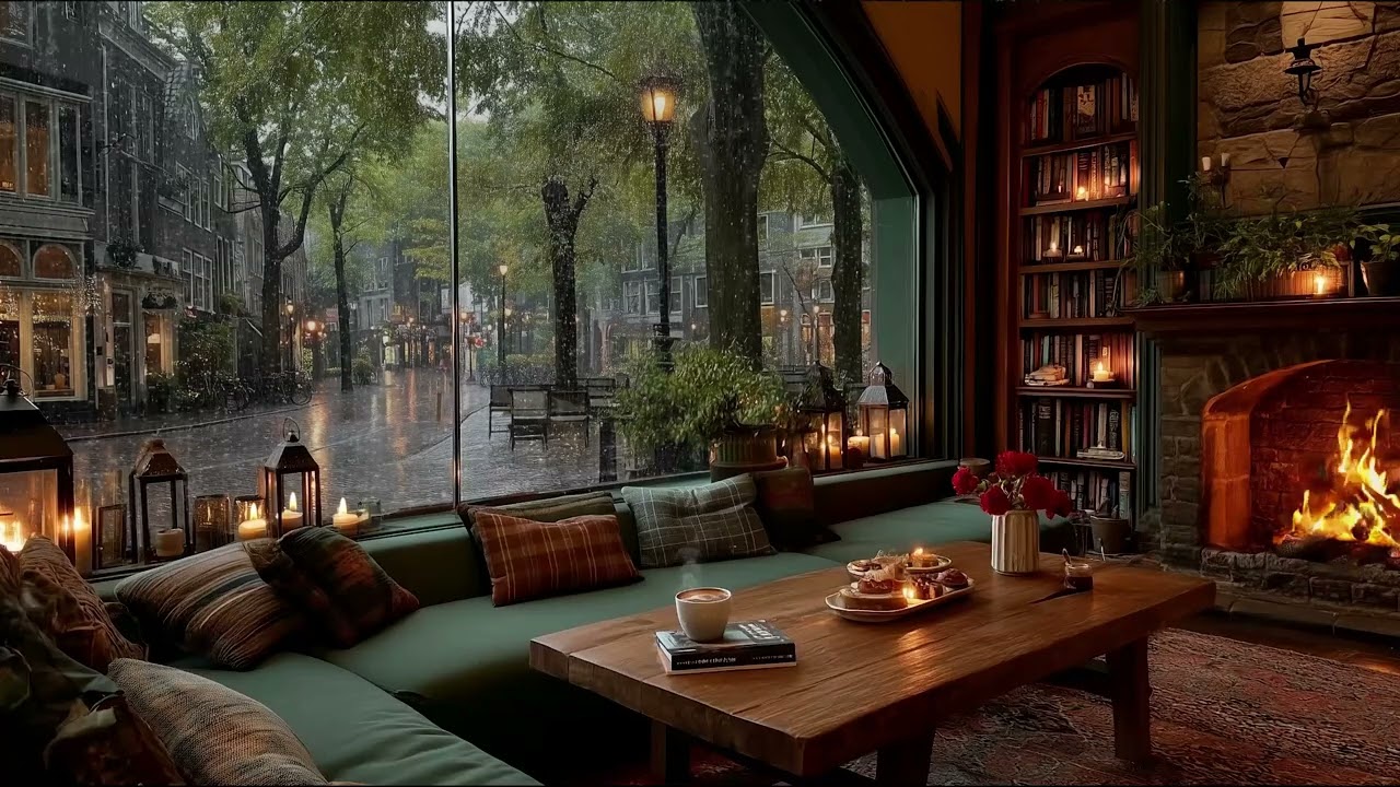 Rain Sounds and Piano in Cozy Café Ambience for Study, Work, and Relaxation