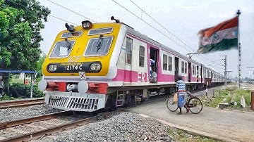Crazy Man stuck and dangerous crossing railgate : Accelerated EMU  moving throughout at railgate