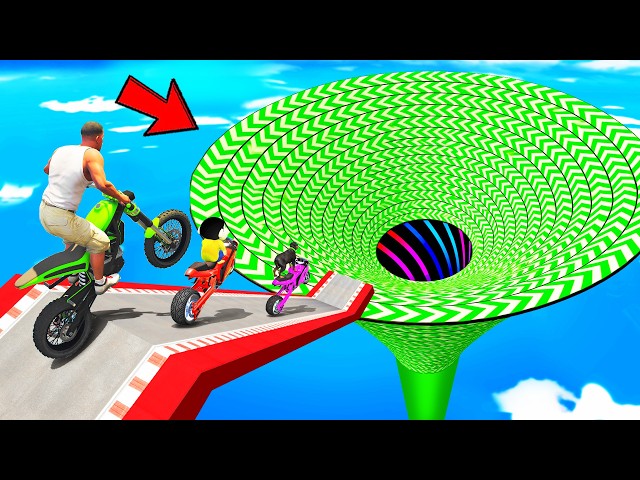SHINCHAN AND FRANKLIN WENT INTO THE GIANT SPEED BOOSTER FUNNEL TUNNEL PARKOUR CHALLENGE GTA 5