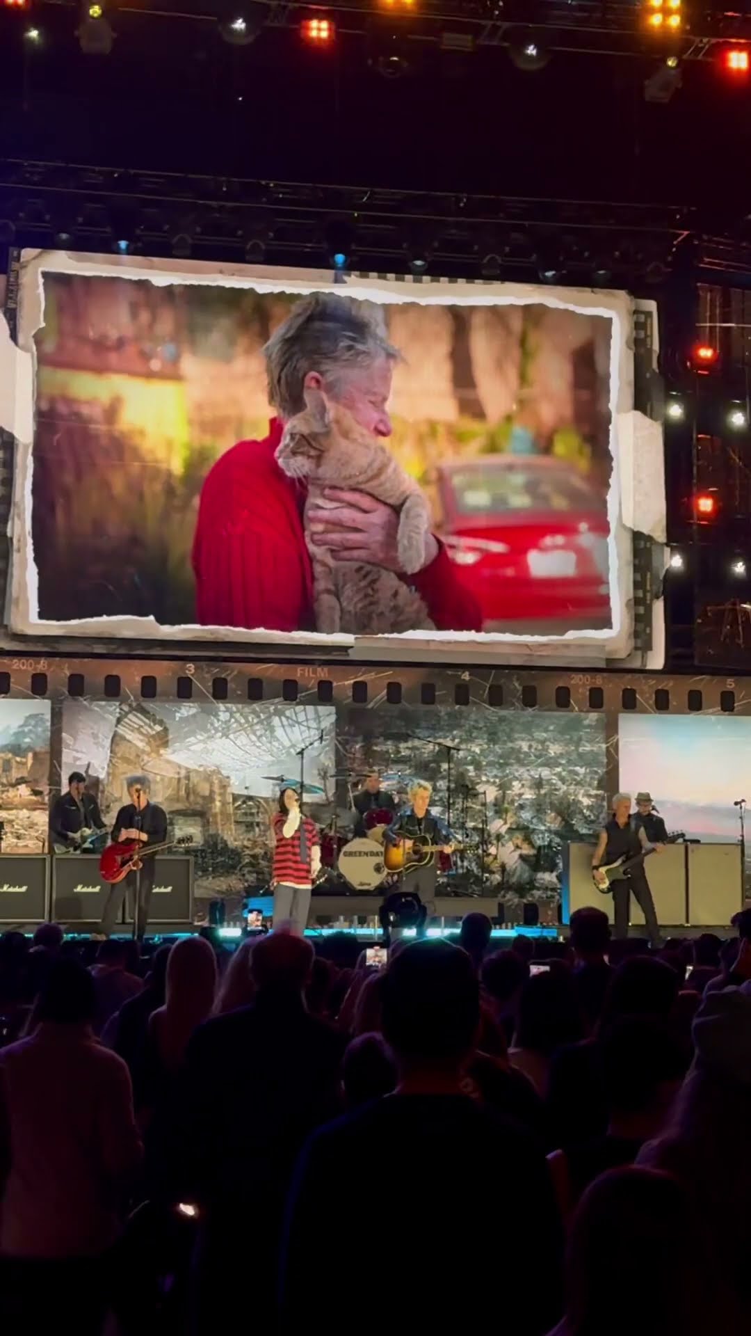 Billie performing “Last Night on Earth” with Green Day at FireAid LA Benefit Concert