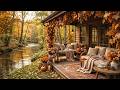 Cozy Fall Porch Ambience 🍁 Flowing River, Falling Leaves &amp; Autumn Sounds