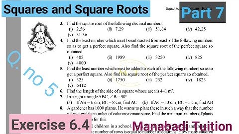 8th class maths| chapter 6|Squares and Square roots| Exercise 6.4 |Q no 5|  part 7|with notes|