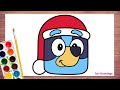 How to Draw Bluey with Christmas Cap | Christmas Bluey Drawing for Kids