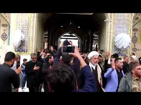 للشهادة وياك سيد مقتدى دخول نعوش شهداء سرايا السلام إلى مرقد أمير المؤمنين سلام الله عليه