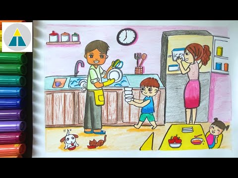 Video Vẽ tranh Bữa cơm gia đình | Vẽ tranh đề tài gia đình... - youtube