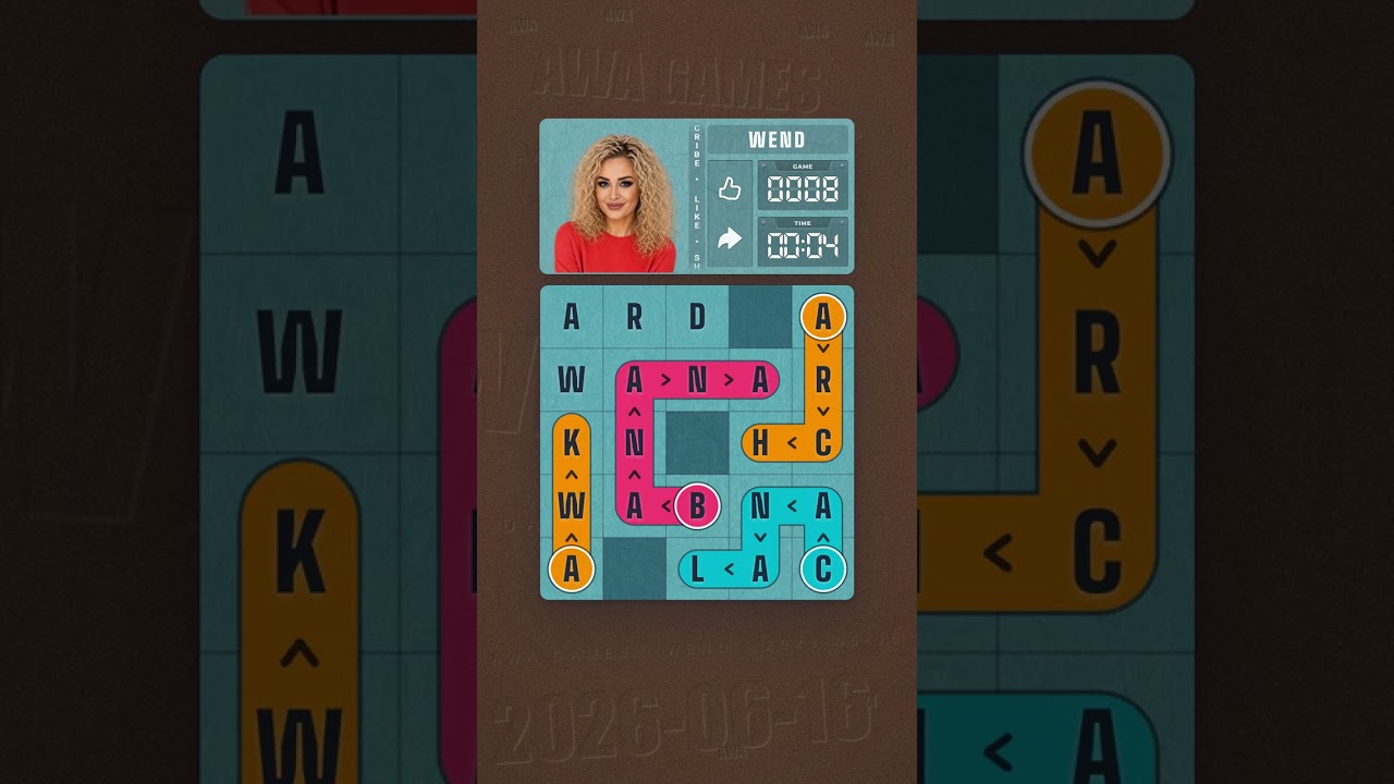 LinkedIn Wend #8 solved board for June 16, 2026, 5x5 grid