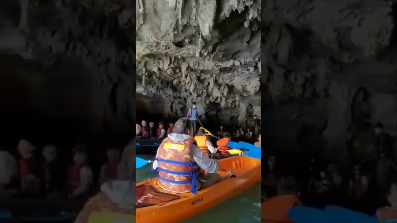 Cave kayaking at Halong bay in vietnam