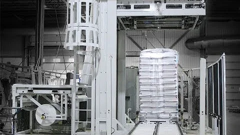 Stretch Hood Machine hooding a pallet of bags (LH-400 Series)