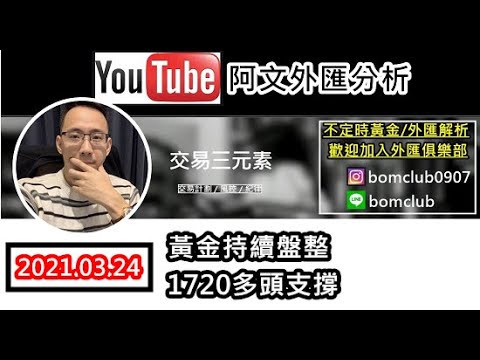 外匯保證金2021.03.24 黃金持續盤整，1720多頭支撐 阿文外匯分析 | 外匯投资 l 外匯教學