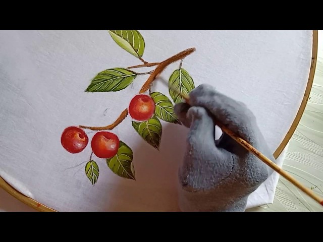 How to paint cherries on fabric. Fabric painting on clothes. Fabric painting techniques.