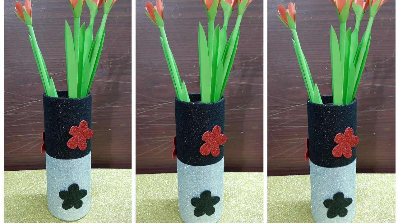 Decorative flower Vase From Glitter Foam Sheet/Glitter Foam Sheet Craft Ideas/DIY Foam Sheet Crafts