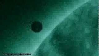 NASA SDO - Transit of Venus, Ingress, 94 Angstrom
AIA 094: This channel (as well as AIA 131) is designed to study solar flares. It measures extremely hot temperatures around 6 million Kelvin (10.8 million ˚F). It can take images every 2 seconds (instead of 10) in a reduced field of view in order to look at flares in more detail.
Where: Flaring regions of the corona
Wavelength: 94 angstroms (0.0000000094 m) = Extreme Ultraviolet/soft X-rays
Primary ions seen: 17 times ionized iron (Fe XVIII)
Characteristic temperature: 6 million K (10.8 million ˚F) NASA SDO - Transit of Venus, Ingress, 94 Angstrom