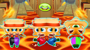 TALKING TOM GOLD RUN - ALL TWIN COLOR REACTION FARMER GINGER LAVA FALL/DOWN IN LAVA WORLD FUNNY FAIL