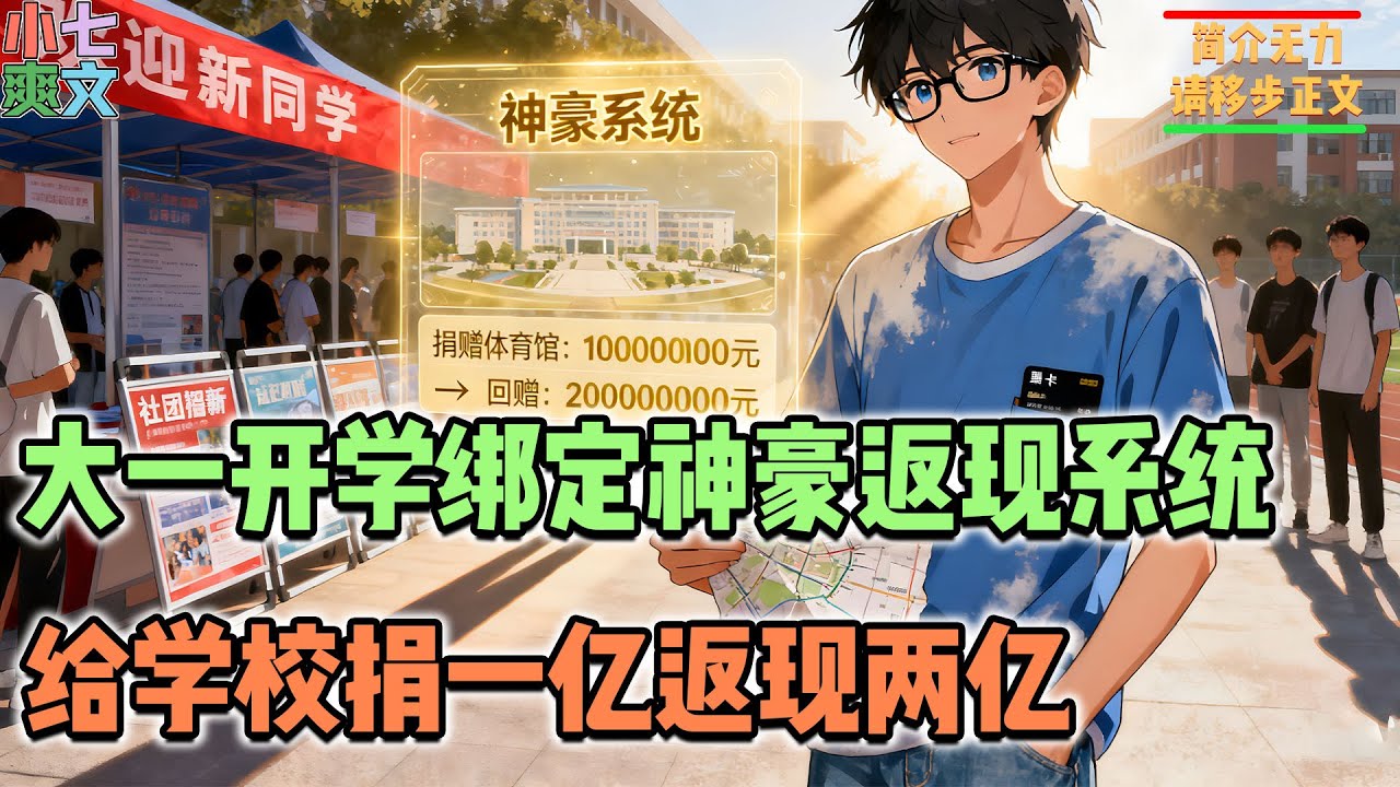 🔥我给学校捐赠了一个亿，只是为了修建一个室内体育馆，只因身为大一新生的我激活神豪系统，只要我花钱系统就会翻倍回赠！#小七爽文 #都市神豪 #系统 #热血 #搞笑