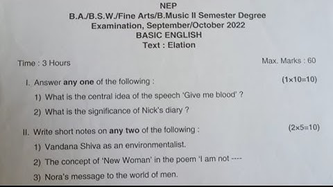 English B.A 2nd Semester NEP Question Paper Karnataka State Akkamahadevi Women