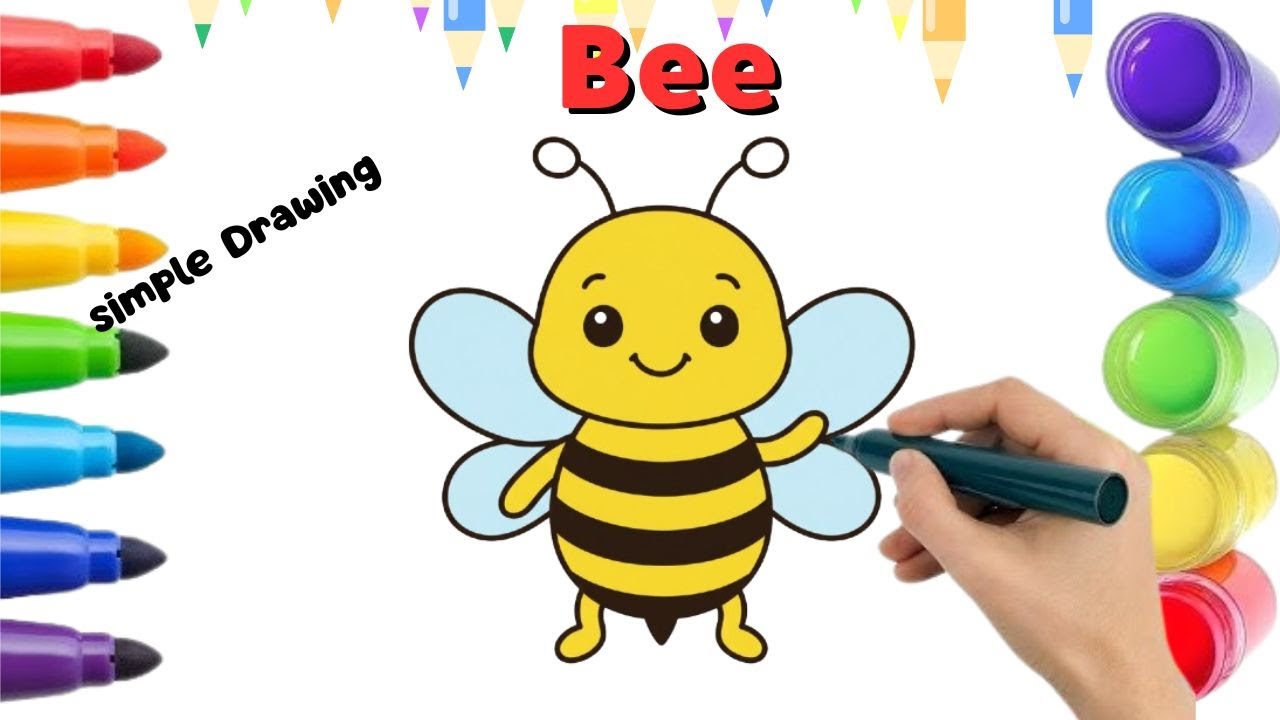 How To Draw Cute Bee || Drawing, Painting & Coloring For Kids and Toddlers_🌈🎨
