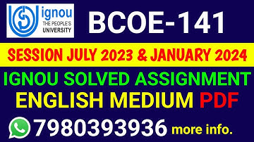 BCOE 141 Solved Assignment 2023-24 English, BCOE 141 Solved Assignment 23-24, BCOE-141 Assignment