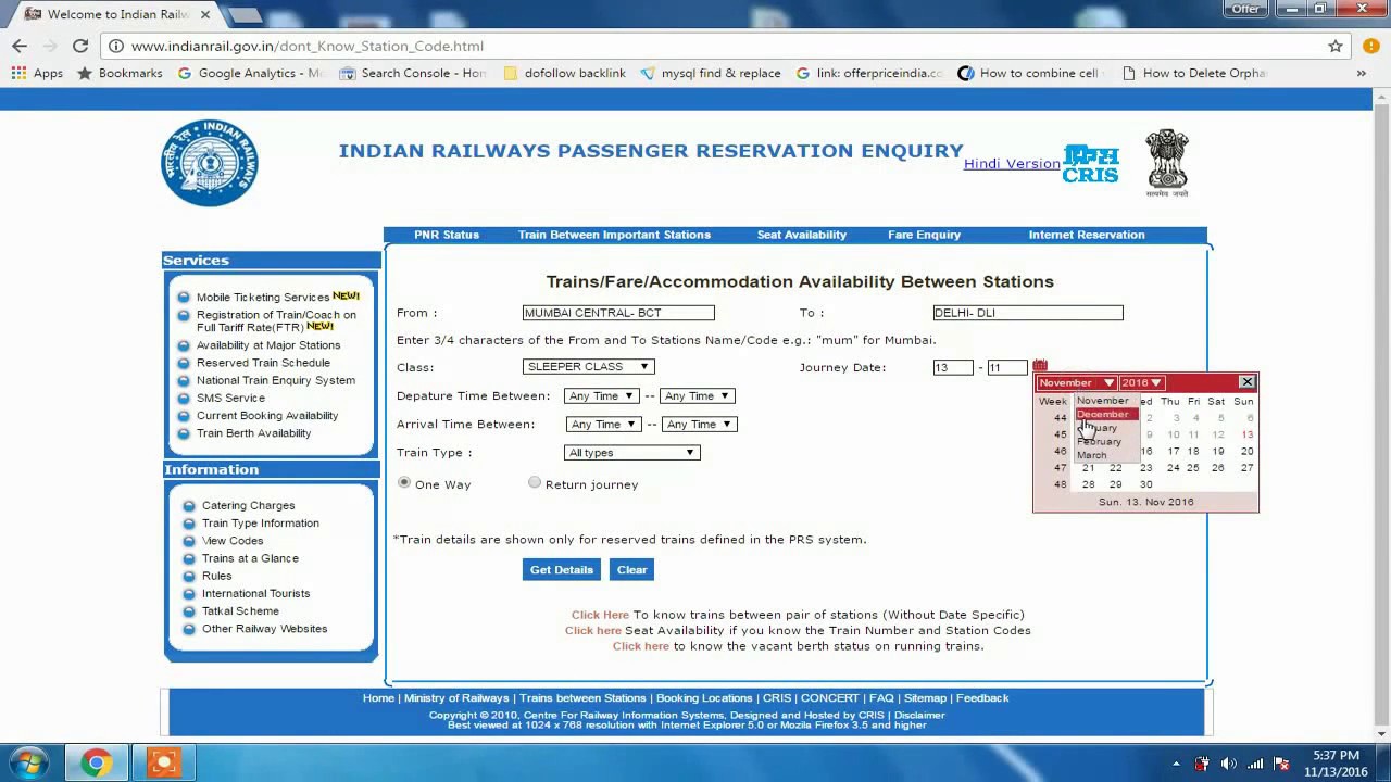 Indian Railways ticket Enquiry Check Seat Availability