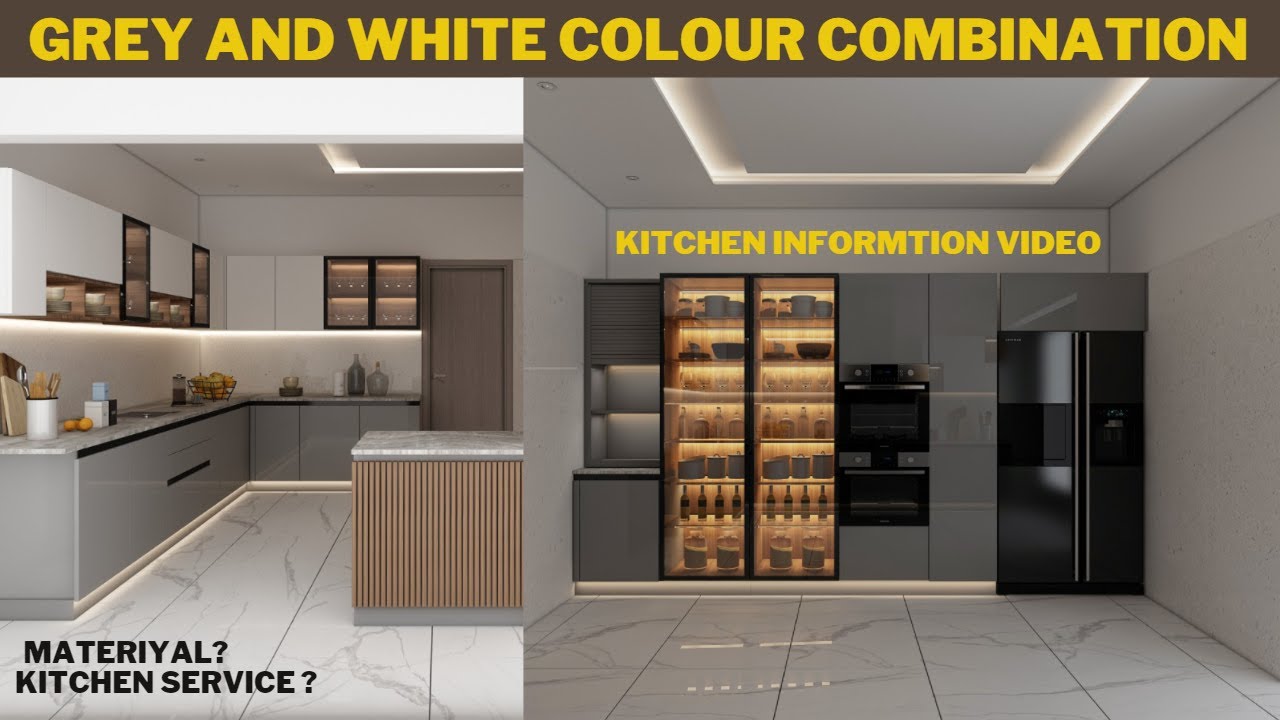 grey and white modular kitchen combination | kitchen service ? cost ? materiyal ?