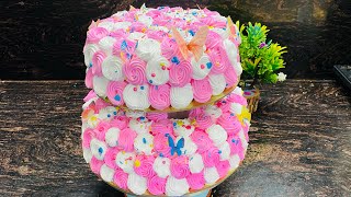 Amazing and delicious beautiful two step cake | rosette flowers cake | 2tire pink and white rosette