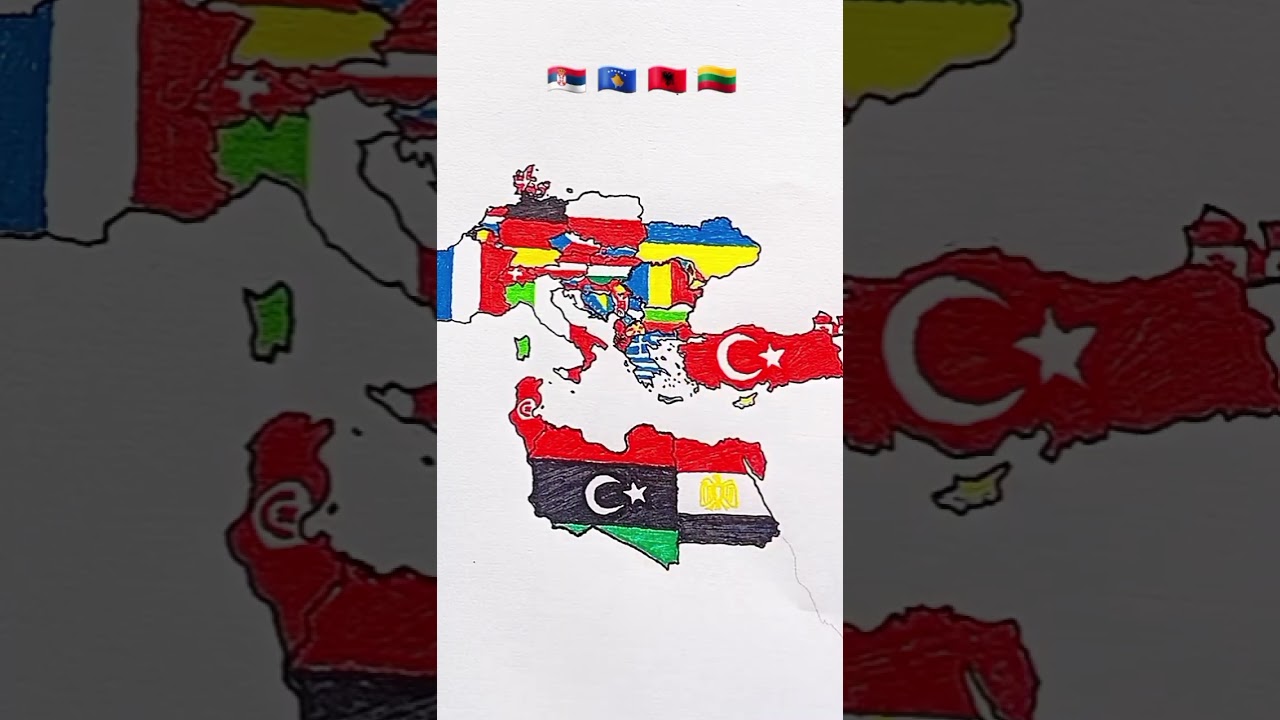 How to Draw Flag Map of the World 🌎 (Part 1) #world #map #drawing 