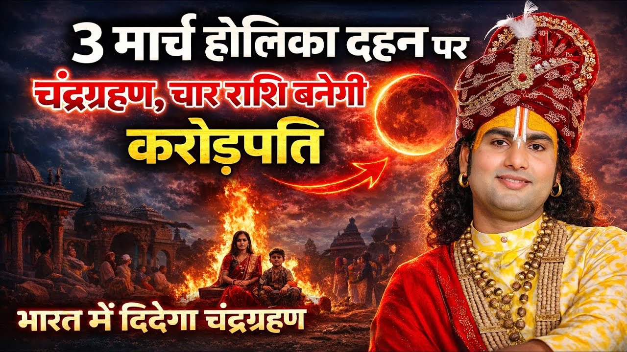 3 मार्च होलिका दहन पर चंद्रग्रहण! 🔴 4 राशियाँ बनेंगी करोड़पति | भारत में दिखेगा चंद्र ग्रहण 2026