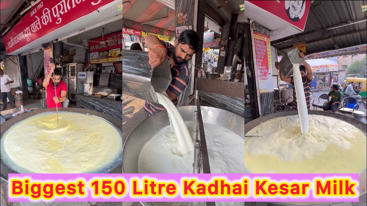 🔥 India’s Biggest 150 Litre Kadhai Kesar Milk in Indore 😍😱 | Winter Special Kesar Doodh 🤩❤️