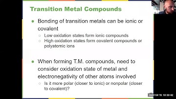 General Chemistry II Chapter 19: Transition Metals Video 1 of 4
