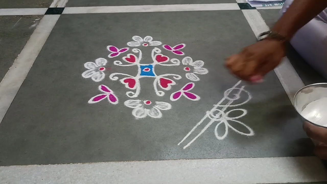 4X4 New Simple Rangoli With Borders for Home Entrance | Quick Rangoli ...