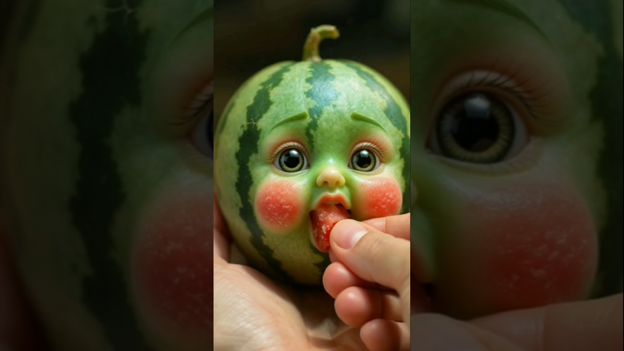 Cute Watermelon Baby Doll Eating Fruit | Adorable AI Art Image #shorts