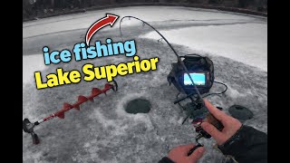 Ice Fishing on LAKE SUPERIOR! (Minnesota) (salmon fishing) (Dangerous MOVING ice)