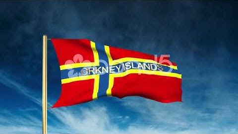 Orkney Islands Flag Slider Style With Title. Waving In The Wind With Cloud