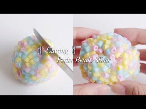 ：ASMR ・ 音フェチ： アイロンビーズ スイム / Perler Beads Slime /切る音? 手でこねる /  다리미 비즈 슬라임 ・자르는 소리 /