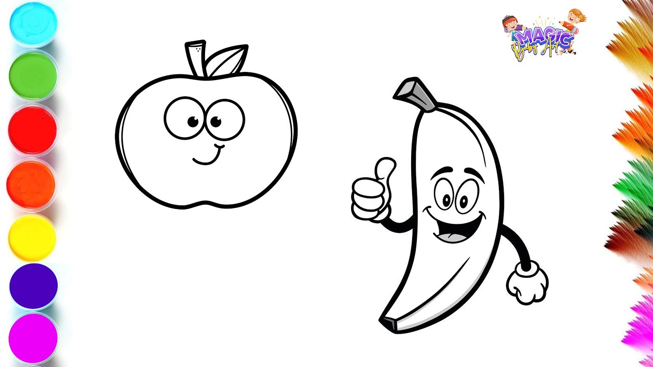 APPLE & BANANA |How to color apple&banana |#applecoloring #banana #babyart #coloringpages # ...